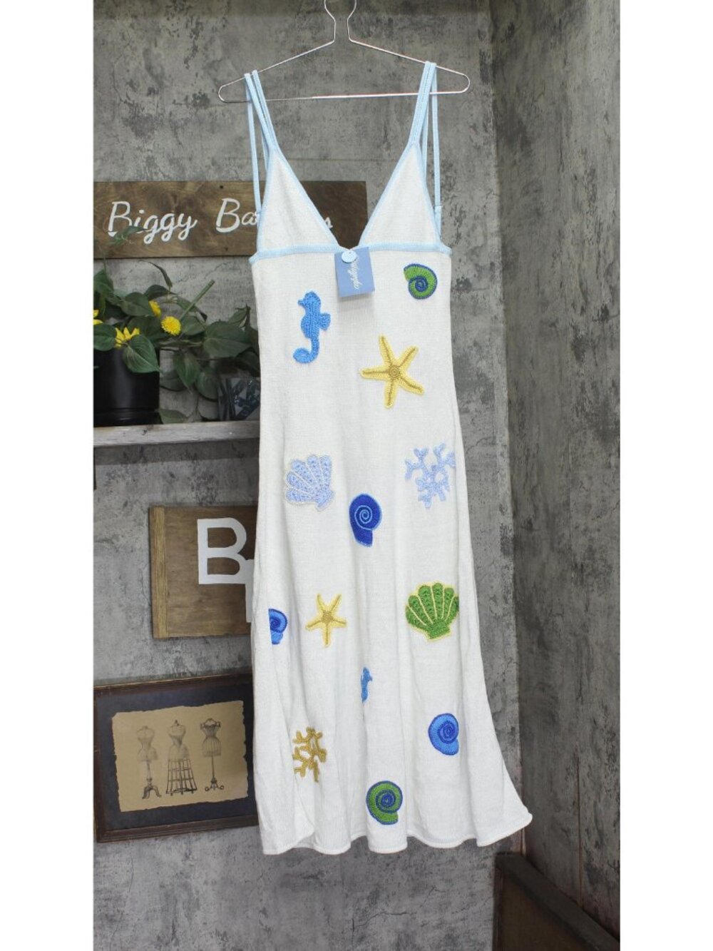 Capittana Sea-Inspired Embroidered Maxi Dress Neutral Tone Off White / Blue M/L